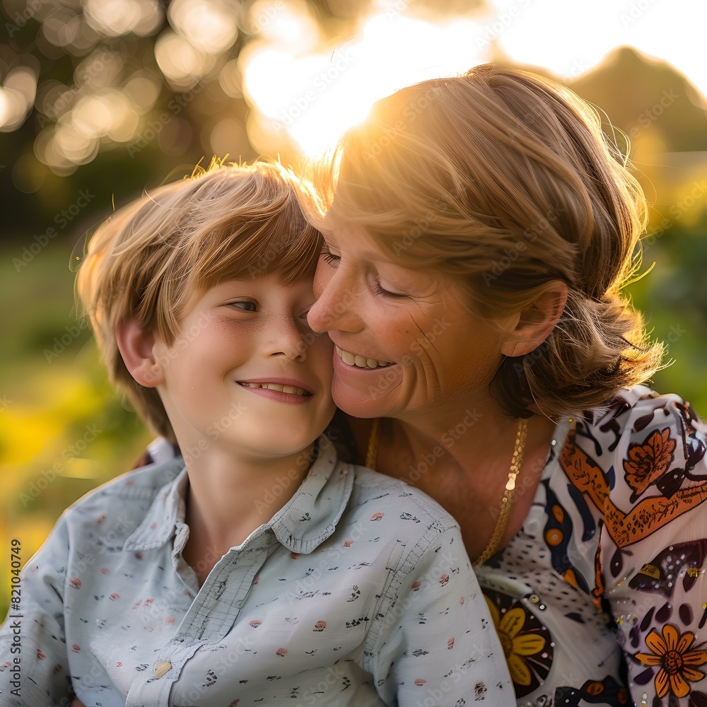 Tender moment between a mother and her son at golden hour Tender moment between a mother and her son at golden hour