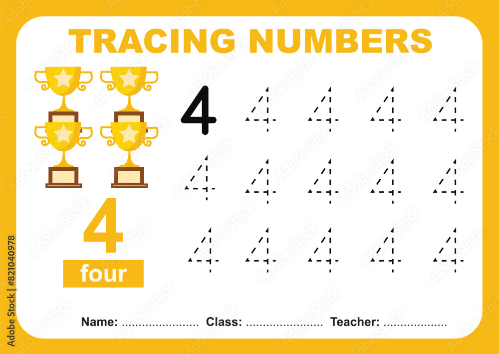 Trace and write number for children. Exercise for children to recognize the number. Educational worksheet for preschool Trace and write number for children. Exercise for children to recognize the number. Educational worksheet for preschool