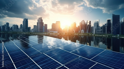 Urban Renewable Power: Cityscape with Solar Panels