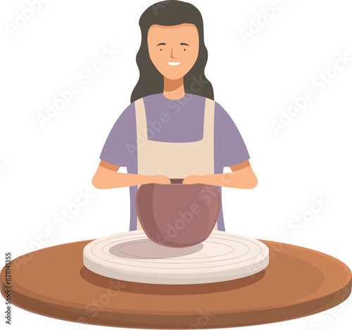 Illustration of a smiling woman shaping clay on a pottery wheel