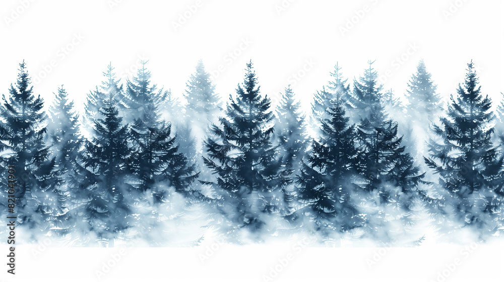 Obraz premium foggy spruce forest. Fir trees isolated on white background.
