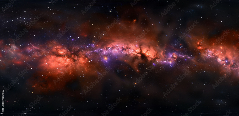 Fototapeta premium 360 degree equirectangular projection space background with nebula and stars, environment map. HDRI spherical panorama.