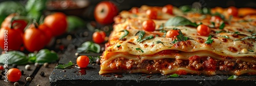 Delicious Homemade Lasagna with Fresh Basil Generative AI