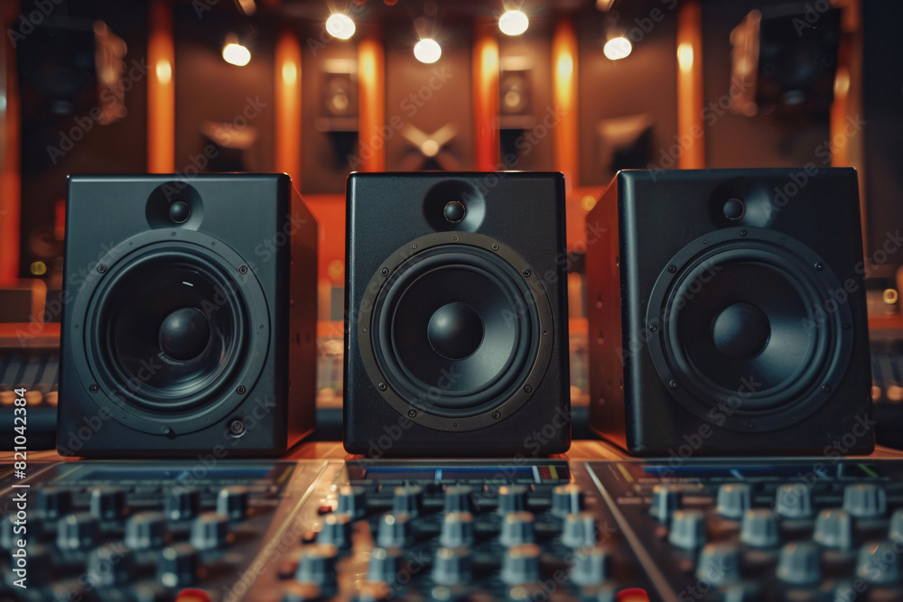 Sound speakers in sound recording studio with copy space Sound speakers in sound recording studio with copy space