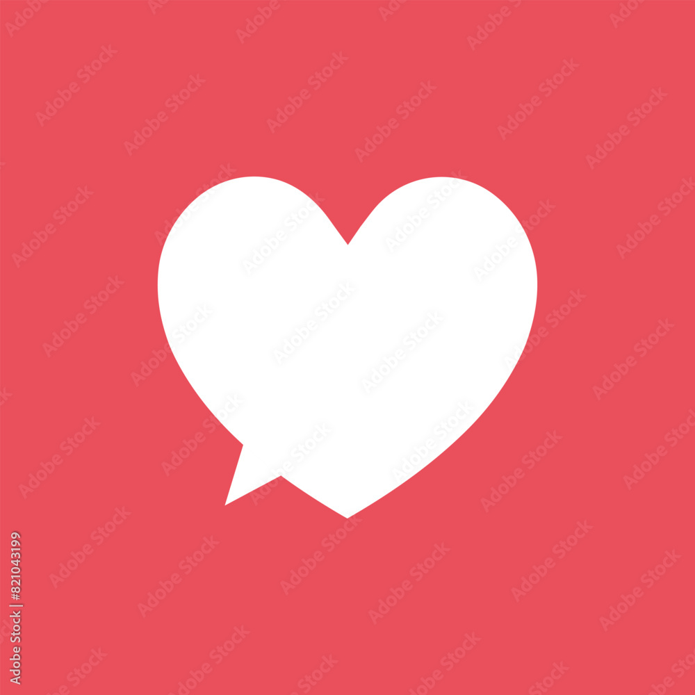 Vector chat cloud icon with flat heart symbol. Online social communication, love sms, message, talk, Valentine's day. Vector illustration. Speech bubble white sign for web, banner, social media.