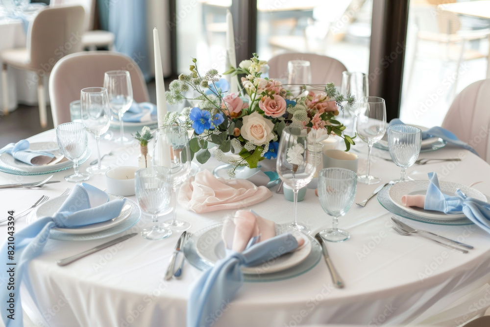Beautiful wedding table setting with flowers
