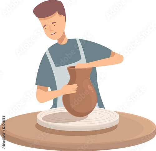Illustration of a smiling potter crafting a vase on a pottery wheel