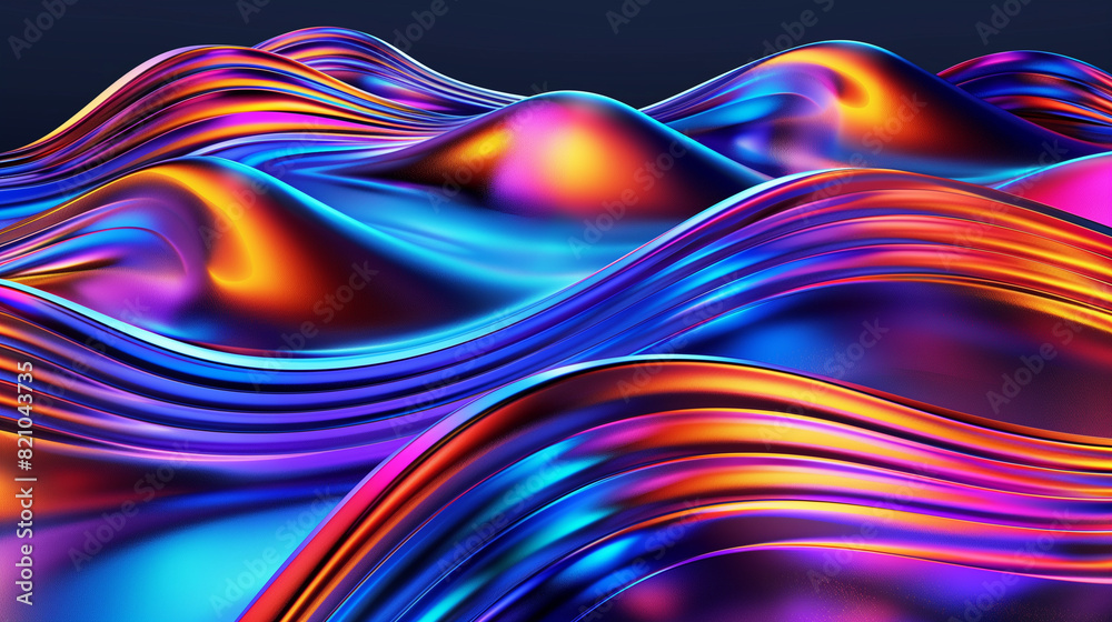 Liquid shapes abstract holographic 3D wavy background.