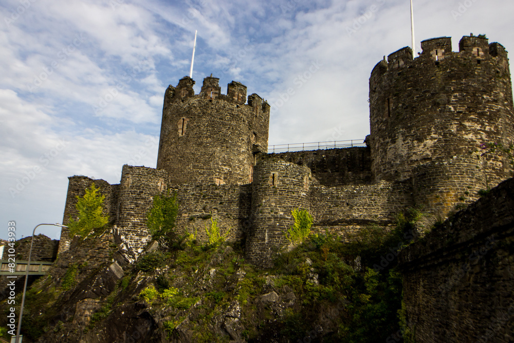 The Imposing Ruins of the Medieval Conwy Castle built on the cliffs in North Wales