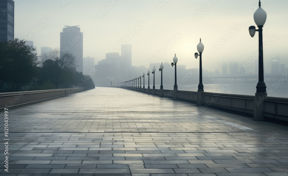 Misty Morning on the Riverwalk Promenade