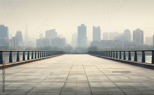 Serene City Morning from a Waterfront Pier photo