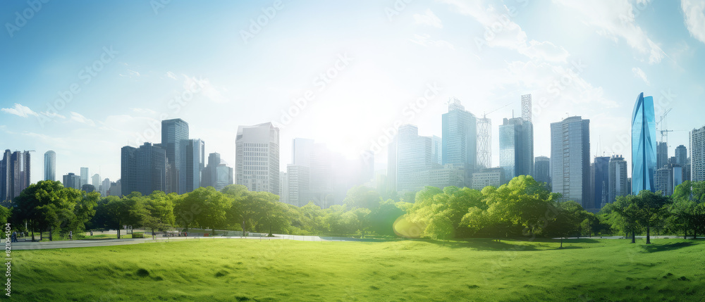 Obraz premium Urban Oasis: Sunrise Over Green City Park