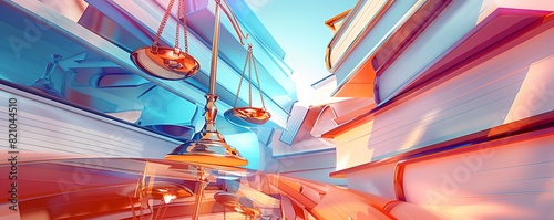 Vibrant conceptual image of justice scales surrounded by stacks of books, representing knowledge and law.