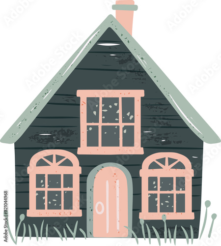 Hand drawn house vector flat illustration. Colorful cozy building. Residential homestead, cottage or villa