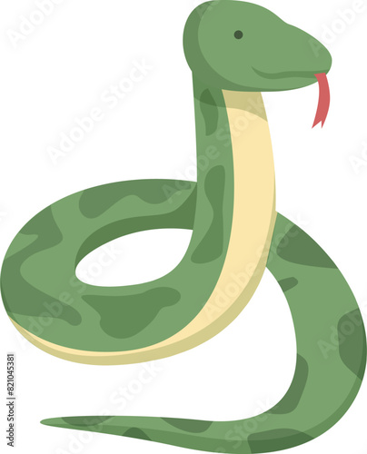 Playful vector illustration of a smiling green snake with a simple, childfriendly design