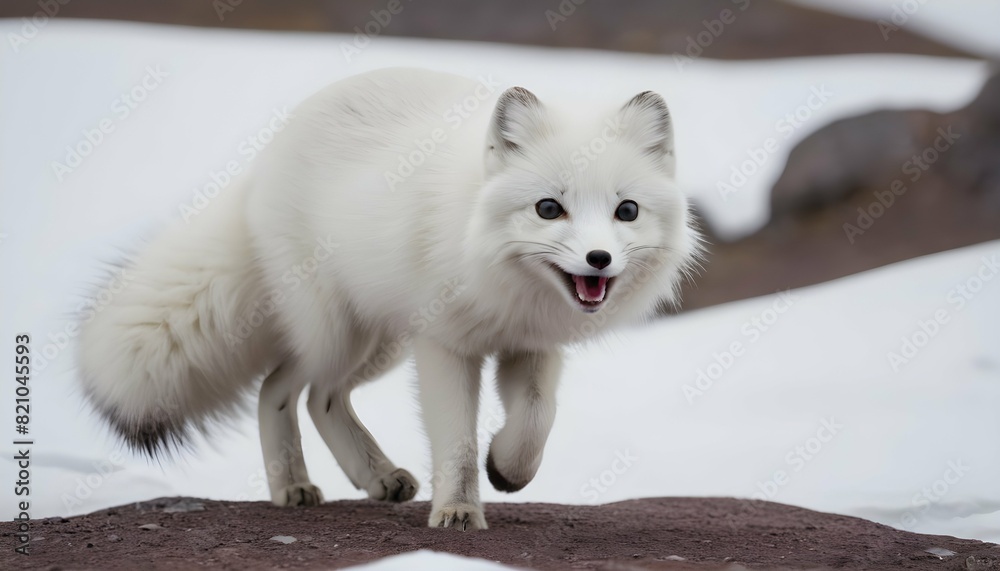 An Arctic Fox With Its Tail Wagging In Excitement