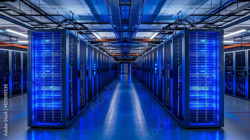 Modern data center with rows of servers