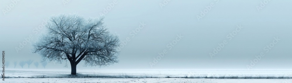 A tree in a field at winter season. A tree in a field at winter season.