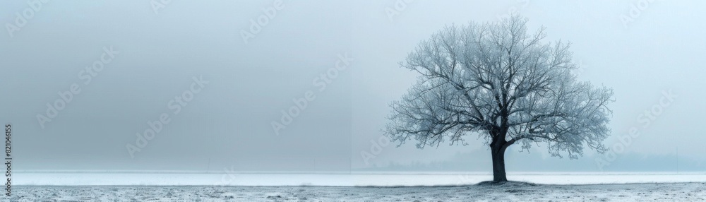 A tree in a field at winter season. A tree in a field at winter season.