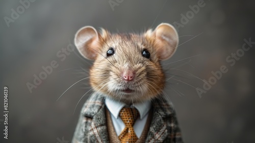 little mouse or rat dressed in a suit with a nice tie fashion portrait of an anthropomorphic animal posing with a charismatic human attitude.stock image