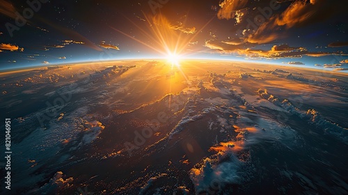 sun shining over a high detailed view of planet earth focused on australia elements of this image furnished .stock image