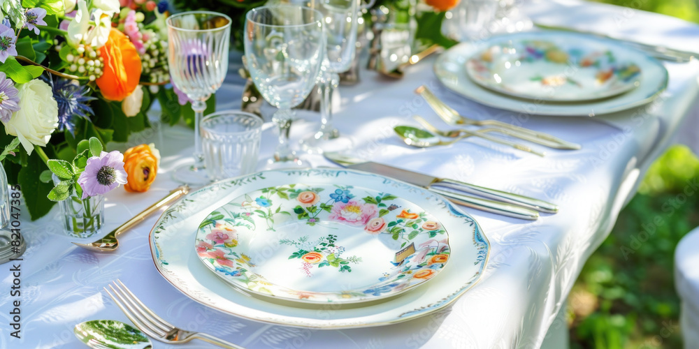 Beautiful table setting for a party in the garden Beautiful table setting for a party in the garden