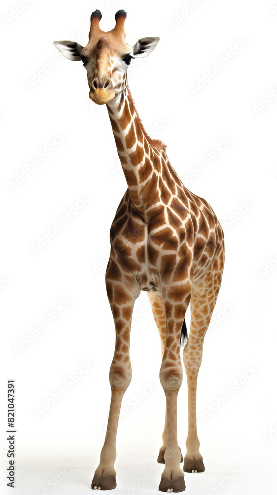 Fototapeta premium Graceful giraffe on plain background, minimalist elegance in nature