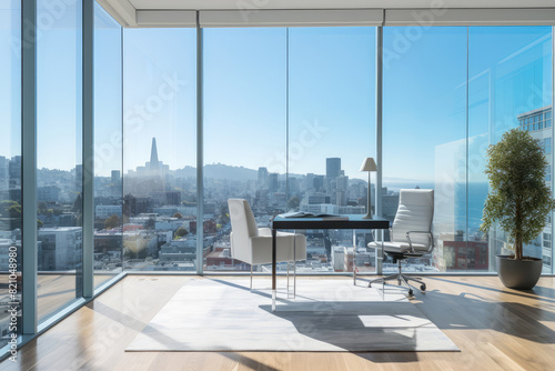 Luxurious Modern Home Office with Cityscape View
