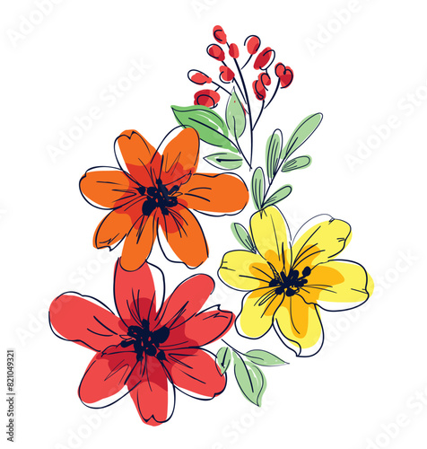 Hand drawn flowers trend print fashion vector illustration