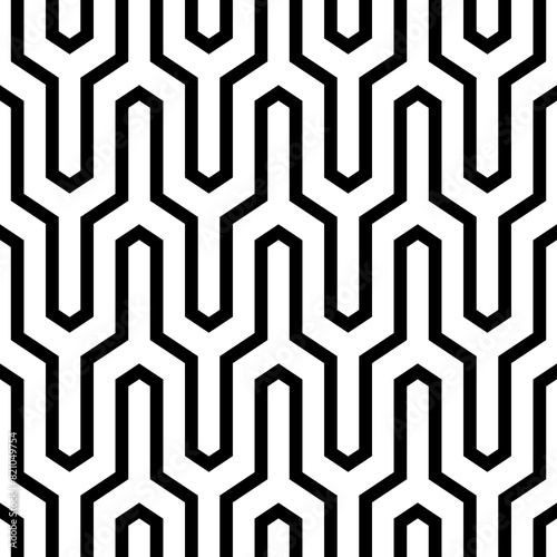 Seamless pattern. Geometric waves ornament. Zigzag lines background. Jagged stripes motif. Curves image. Linear backdrop. Digital paper, textile print, web design.
