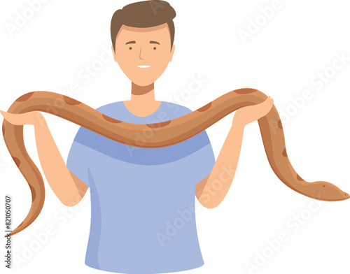 Vector illustration of a smiling man confidently handling a long brown snake