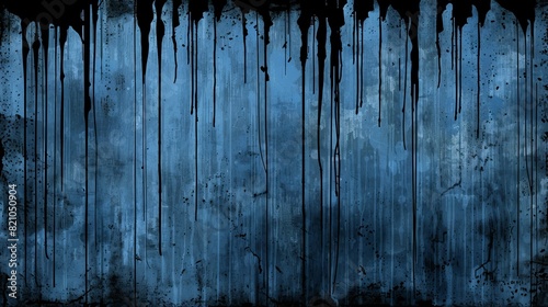 Abstract blue and black dripping paint background - grunge artistic texture photo