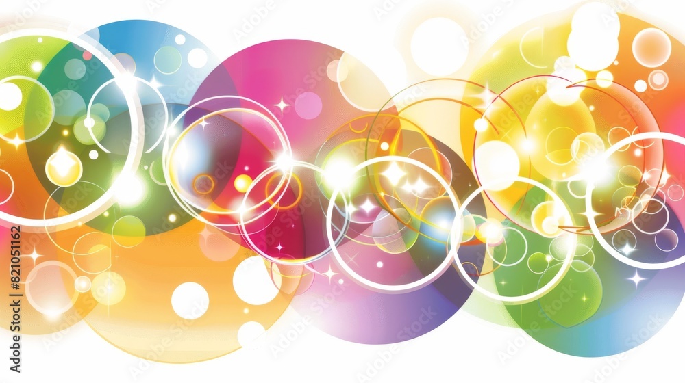 Colorful abstract bokeh circles with sparkling lights and vivid rainbow gradient background