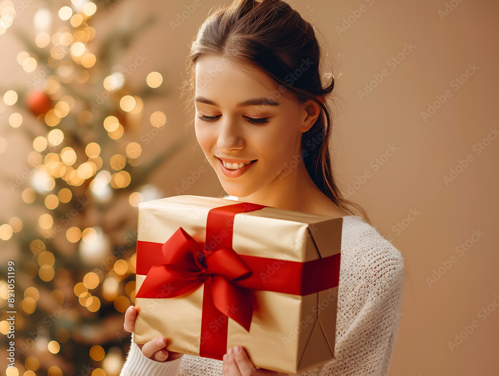 Woman with gift box, AI generation Woman with gift box, AI generation