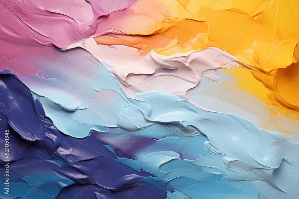 Colorful abstract painting with vibrant acrylic brush strokes in shades of blue, pink, and yellow creating a lively and dynamic composition. Colorful abstract painting with vibrant acrylic brush strokes in shades of blue, pink, and yellow creating a lively and dynamic composition.