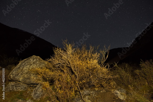 Russia. The South of Western Siberia, the Altai Mountains. Night view of the clusters of huge stones in the valley of the Chulyshman River at the foot of the Katu-Yaryk pass. photo