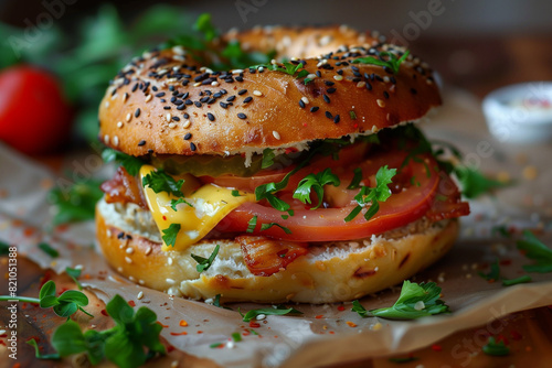 photo of a bagel burger