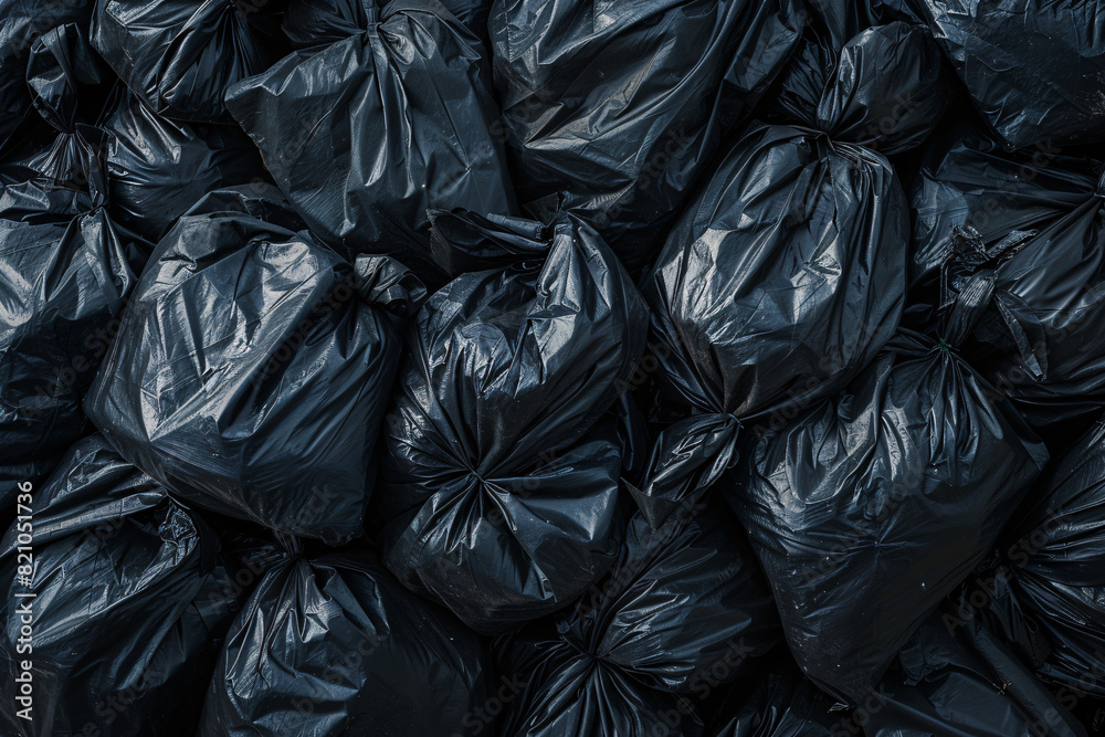 top view of heap of black trash bags