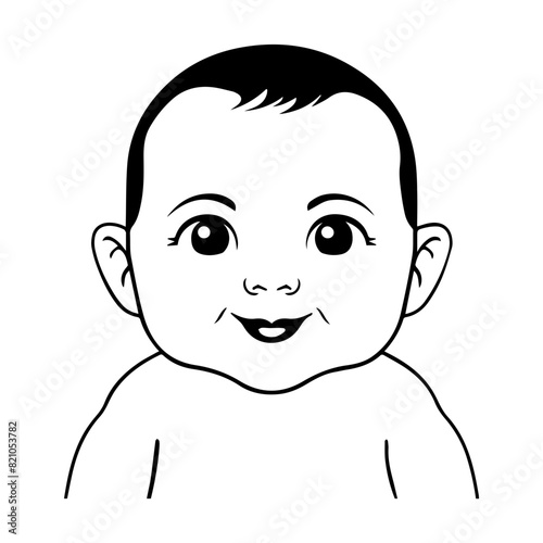 cute baby line art illustration vector flat design