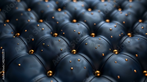 Blue leather tufted upholstery with golden studs luxury comfort photo