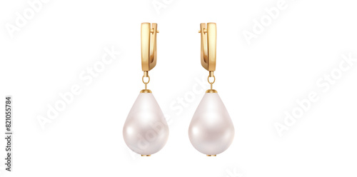 Party Wear White Pearl Dangle Earrings Vector Illustration.	