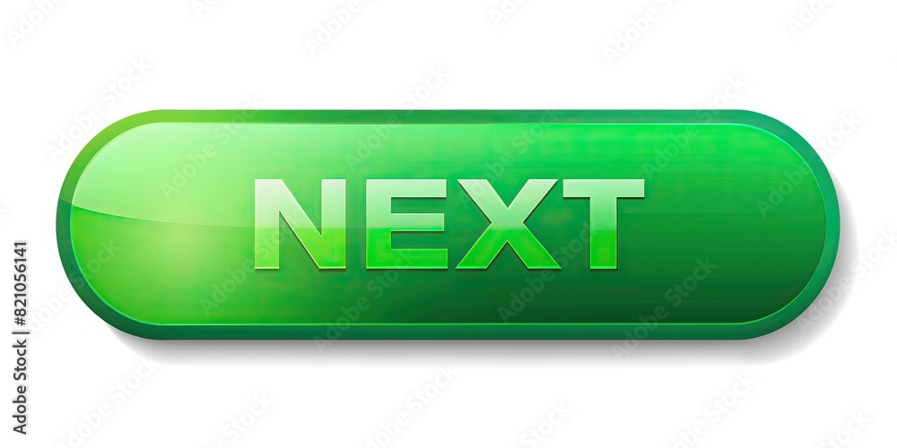 glossy green next button indicating interactive element digital interface isolated on white background