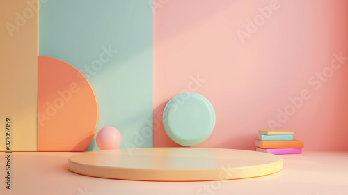 3d rendering concept colorful themes of back to school . educational background with copy space surround by kids merchandise catalog, calendar , pens, erasers, books , childlike, desk,  School supply