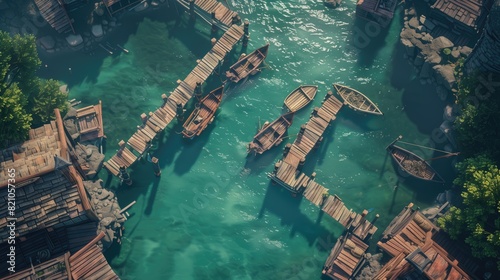 Top-down view of a simple pier. Wooden pier. photo