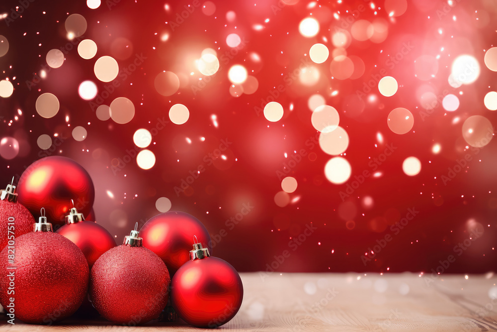 Festive Red Christmas Balls on Sparkling Background Festive Red Christmas Balls on Sparkling Background