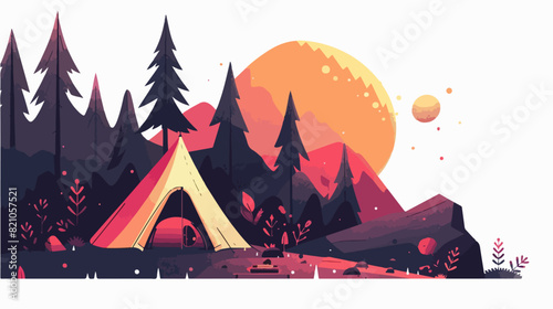 Camping. Recreation in the wild. Overnight in tents. Picnic.