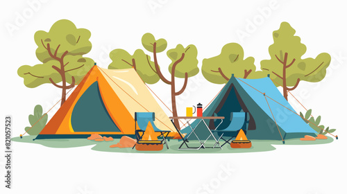 Camping. Recreation in the wild. Overnight in tents. Picnic.