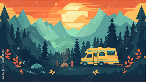 Camping. Recreation in the wild. Overnight in tents. Picnic.