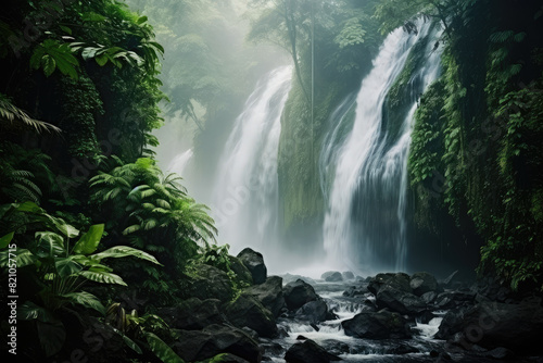 Majestic Waterfall Oasis Amidst Tropical Forest