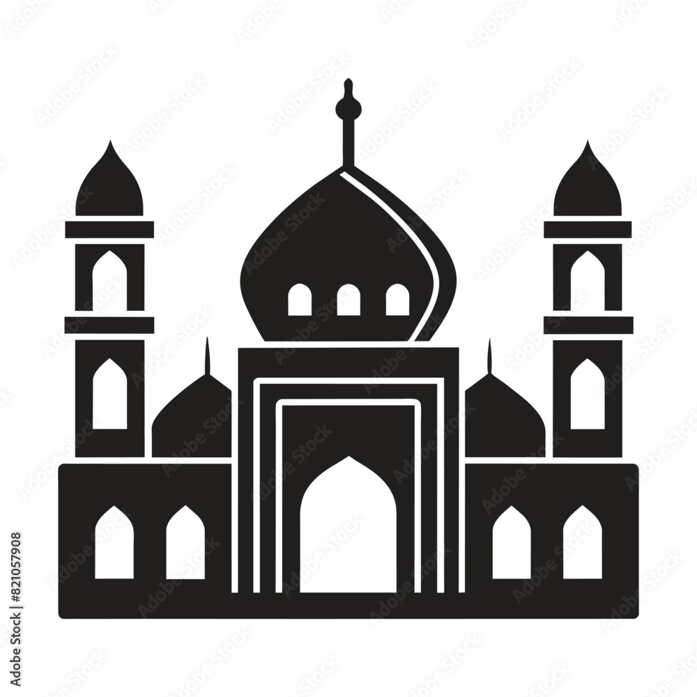 Islamic Mosque Vector Design illustration, Masjid vector Black color icon Islamic Mosque Vector Design illustration, Masjid vector Black color icon